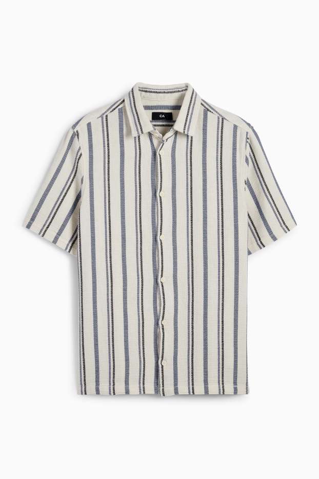 Uomo - Camicia - regular fit - collo all'italiana - a righe - beige chiaro