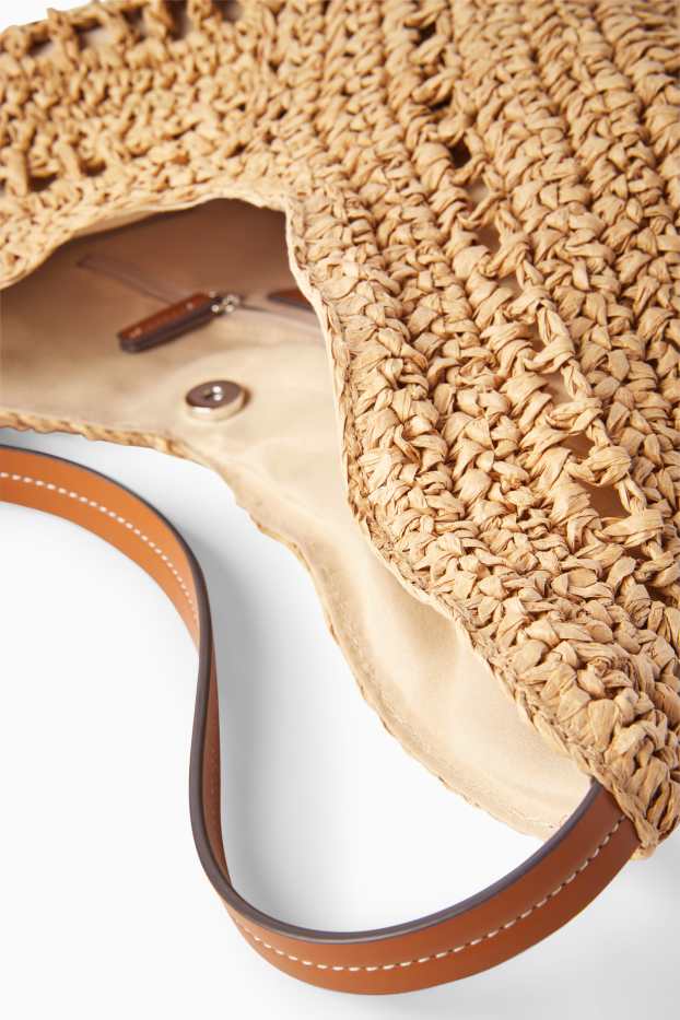 Dames - Grote shopper van stro - beige