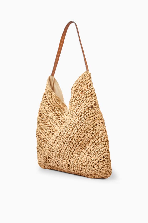 Dames - Grote shopper van stro - beige