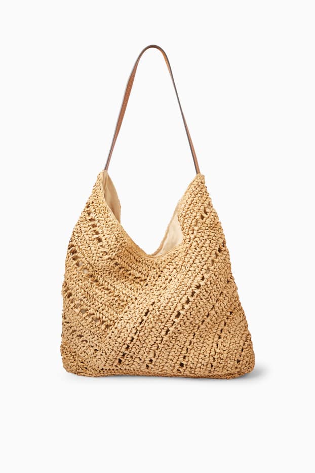 Dames - Grote shopper van stro - beige