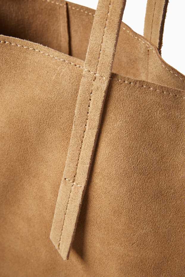 Dames - Grote suède shopper - bruin