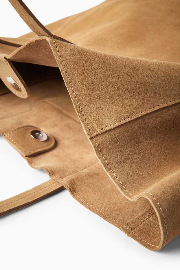 Dames - Grote suède shopper - bruin