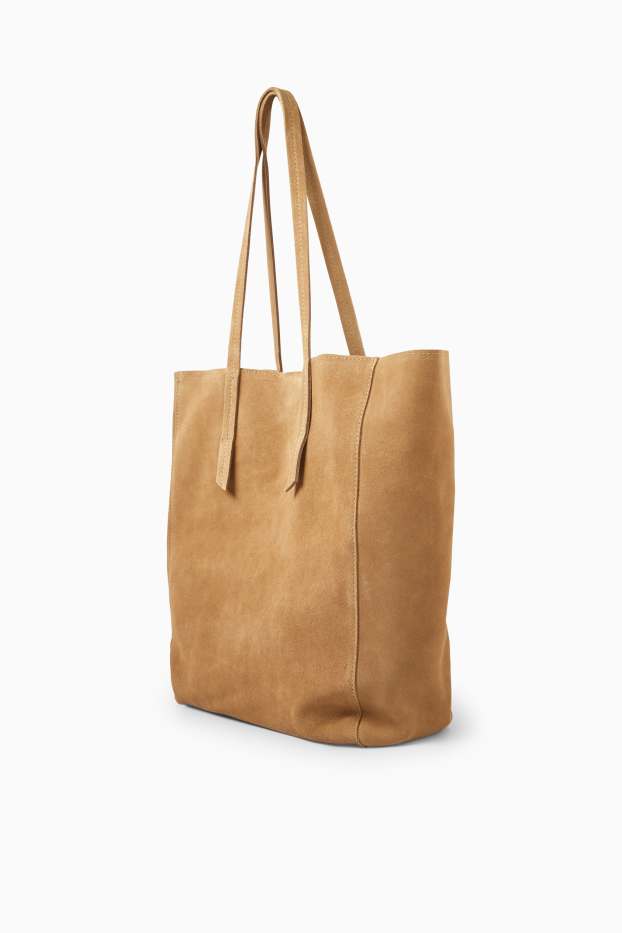 Dames - Grote suède shopper - bruin