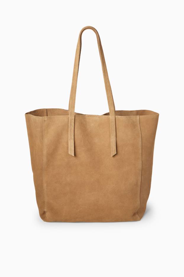 Dames - Grote suède shopper - bruin