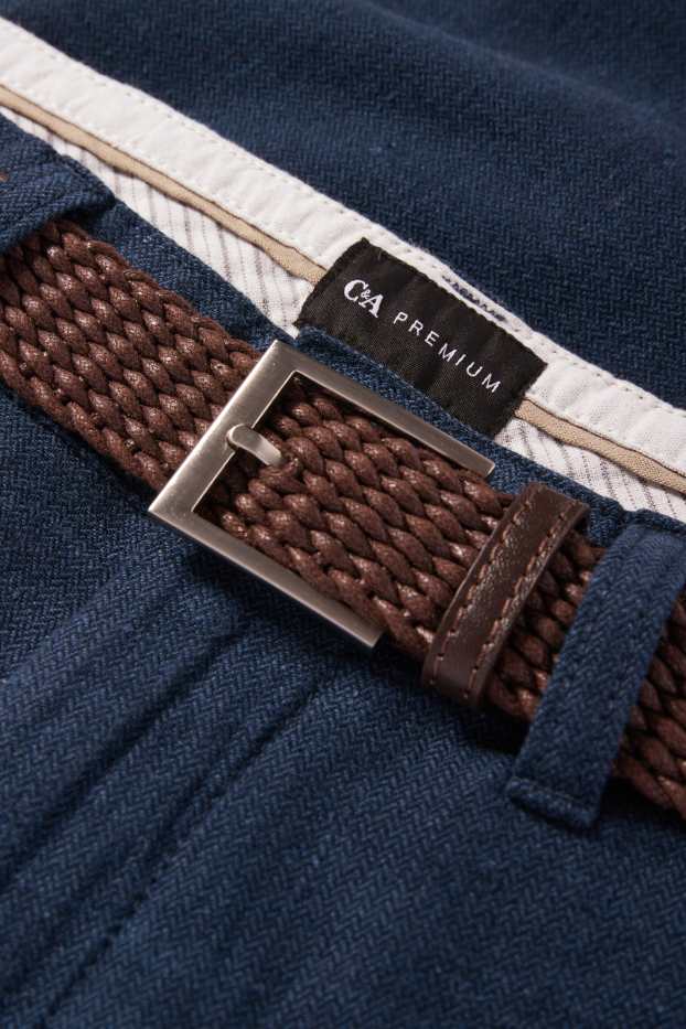 Heren - Chino, deels met linnen en met riem - regular fit - donkerblauw