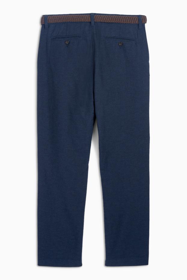 Heren - Chino, deels met linnen en met riem - regular fit - donkerblauw