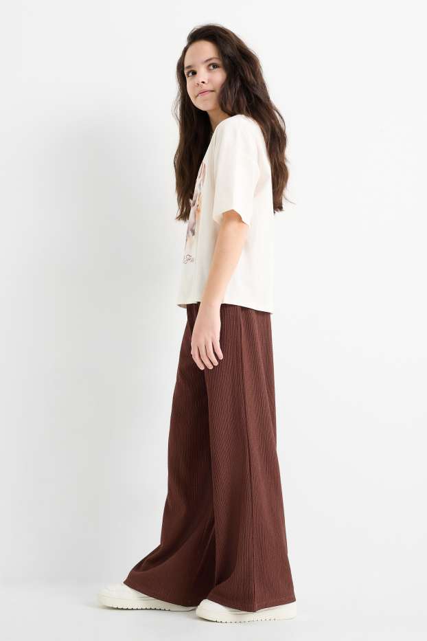 Copii - Fete - Pantaloni din jerseu - structurați - maro închis