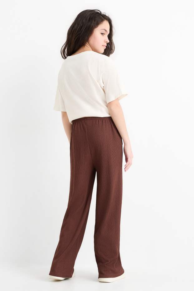 Copii - Fete - Pantaloni din jerseu - structurați - maro închis