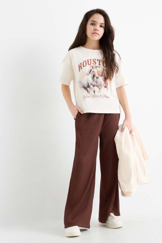 Copii - Fete - Pantaloni din jerseu - structurați - maro închis