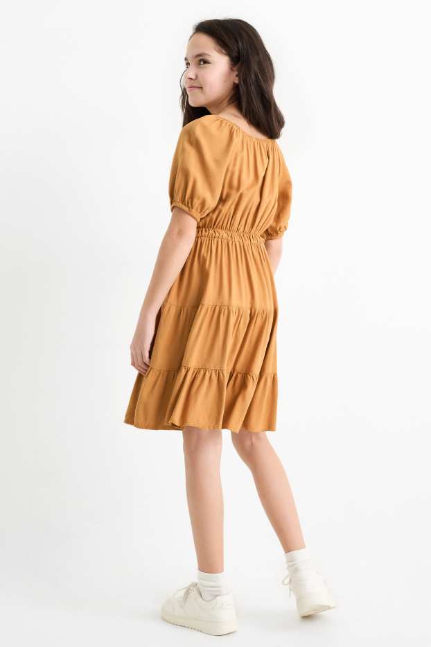 Kinder Mädchen - Kleid mit Leinen-Anteil - hellbraun