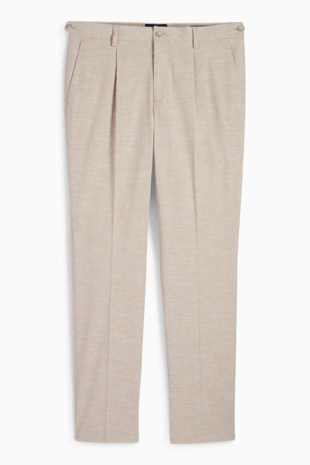 Hommes - Pantalon de costume avec teneur en lin - regular fit - extensible - beige clair