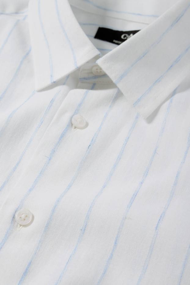 Herren - Businesshemd mit Leinen-Anteil - Regular Fit - Kent - weiß / hellblau