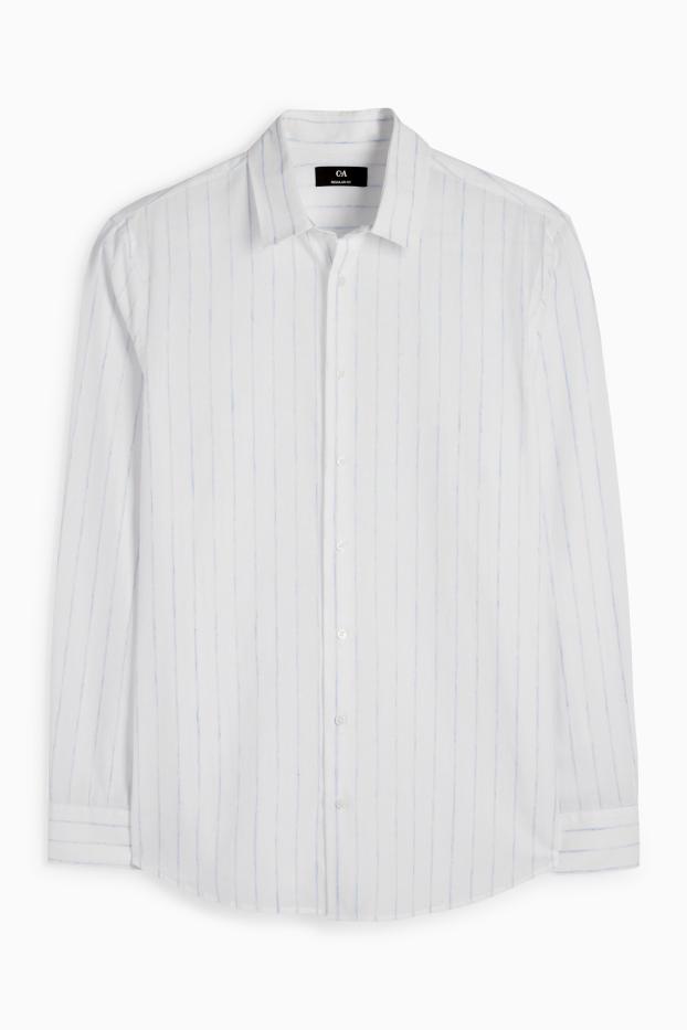 Herren - Businesshemd mit Leinen-Anteil - Regular Fit - Kent - weiß / hellblau