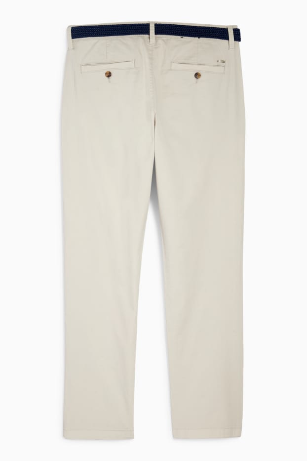 Pánské - Kalhoty chino s páskem - regular fit - světle béžová
