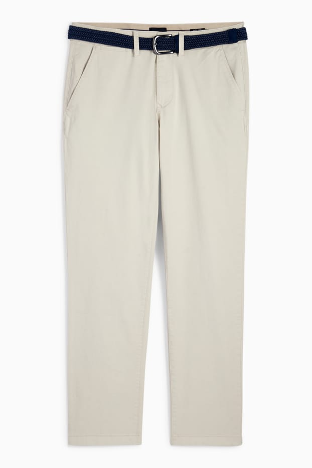 Pánské - Kalhoty chino s páskem - regular fit - světle béžová