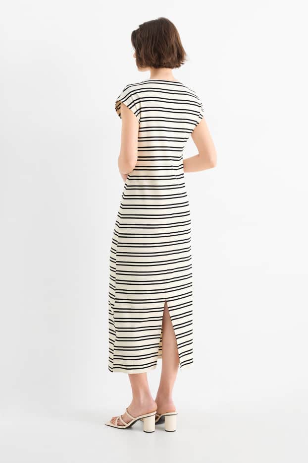 Femei - Rochie-tricou - reiată - cu dungi - bej deschis