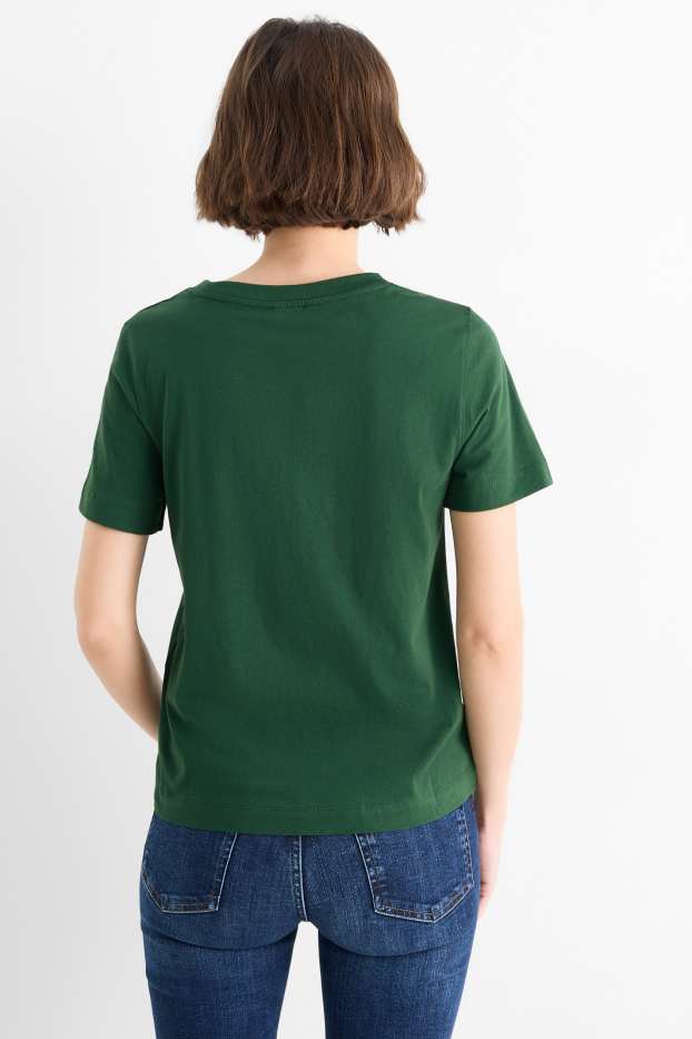 Dona - Samarreta de mànigues curtes amb pedres d’estràs - slim fit - verd fosc