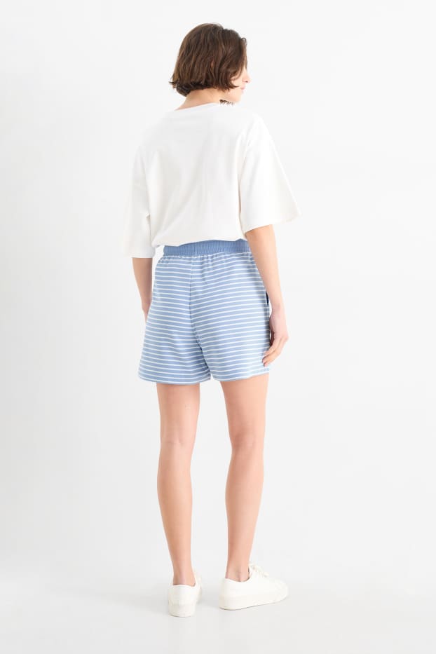 Dames - Sweatshort - gestreept - lichtblauw