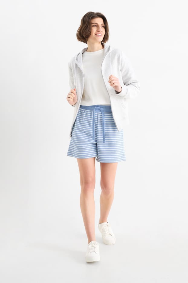 Dames - Sweatshort - gestreept - lichtblauw