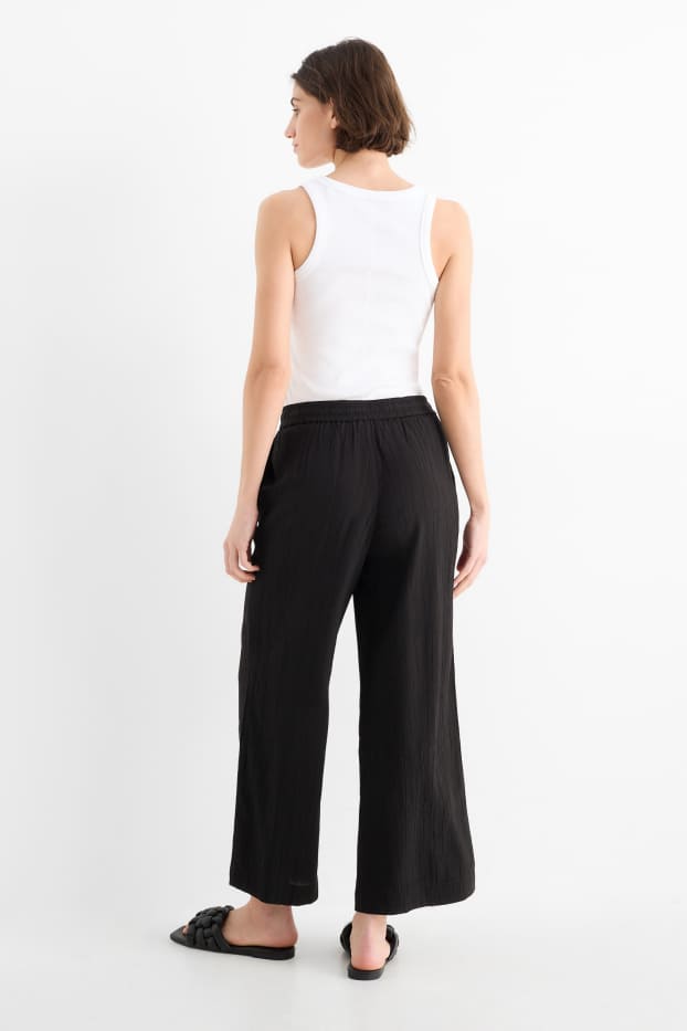 Damen - Stoffhose - High Waist - Wide Leg - strukturiert - schwarz