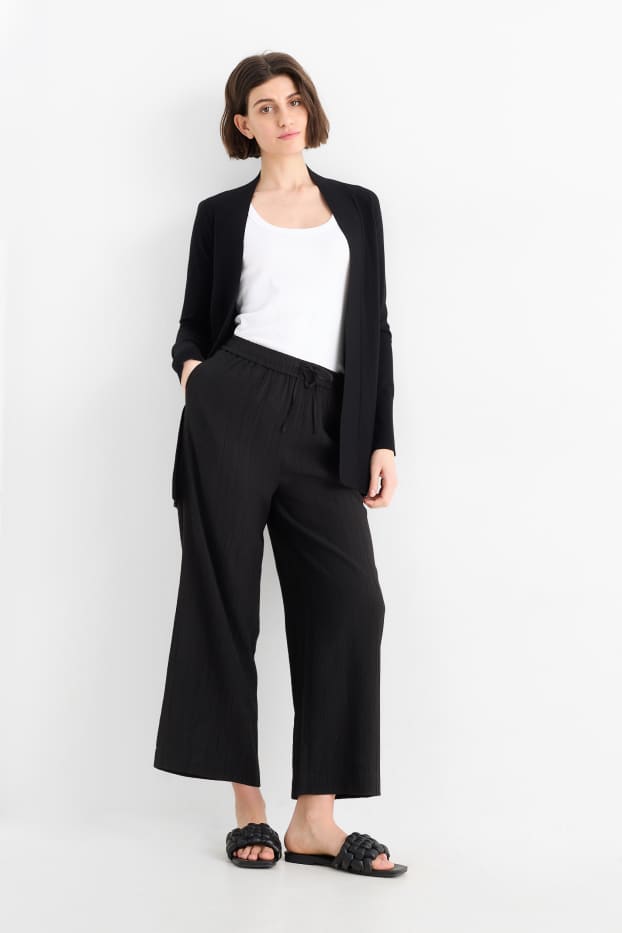 Damen - Stoffhose - High Waist - Wide Leg - strukturiert - schwarz