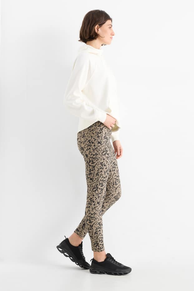 Women - Active leggings - 4 Way Stretch - patterned - UV protection - black / beige