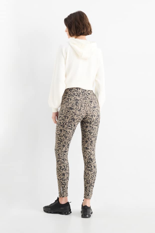 Women - Active leggings - 4 Way Stretch - patterned - UV protection - black / beige