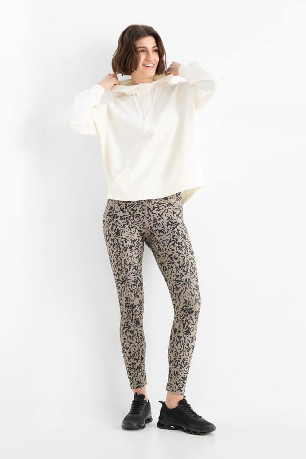 Women - Active leggings - 4 Way Stretch - patterned - UV protection - black / beige