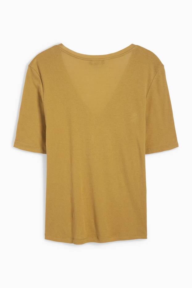 Dames - T-shirt met V-hals - regular fit - mosterdgeel