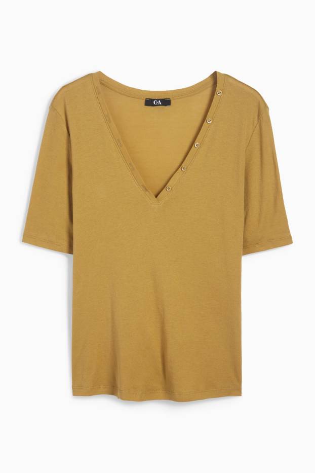 Dames - T-shirt met V-hals - regular fit - mosterdgeel