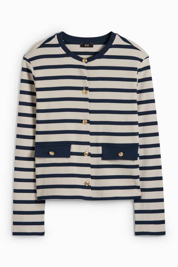 Damen - Sweatjacke - gestreift - blau / beige