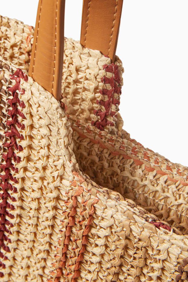 Donna - Shopper grande in paglia - a righe - beige
