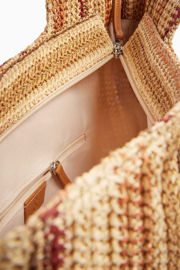 Donna - Shopper grande in paglia - a righe - beige