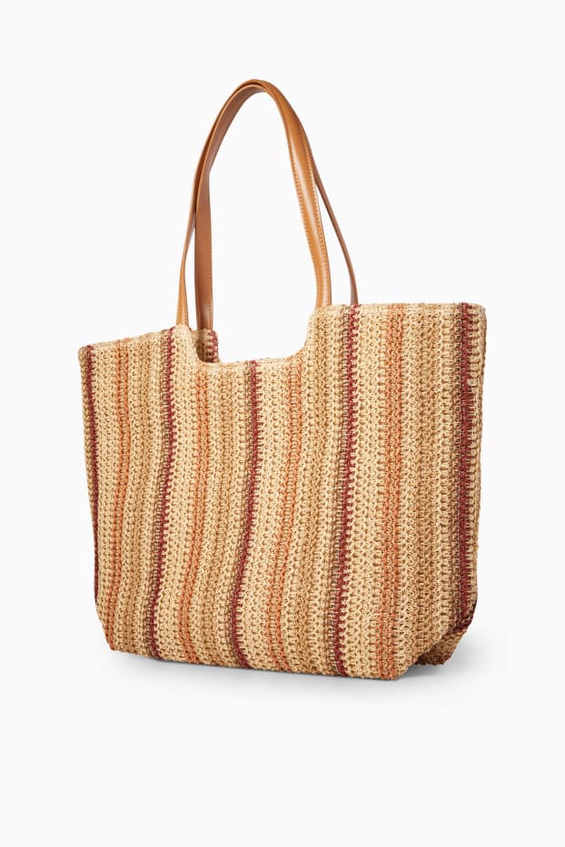 Donna - Shopper grande in paglia - a righe - beige