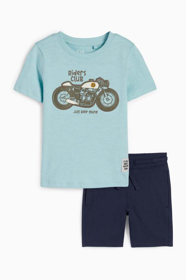 Bambini - Moto - set - t-shirt e shorts - 2 pezzi - turchese