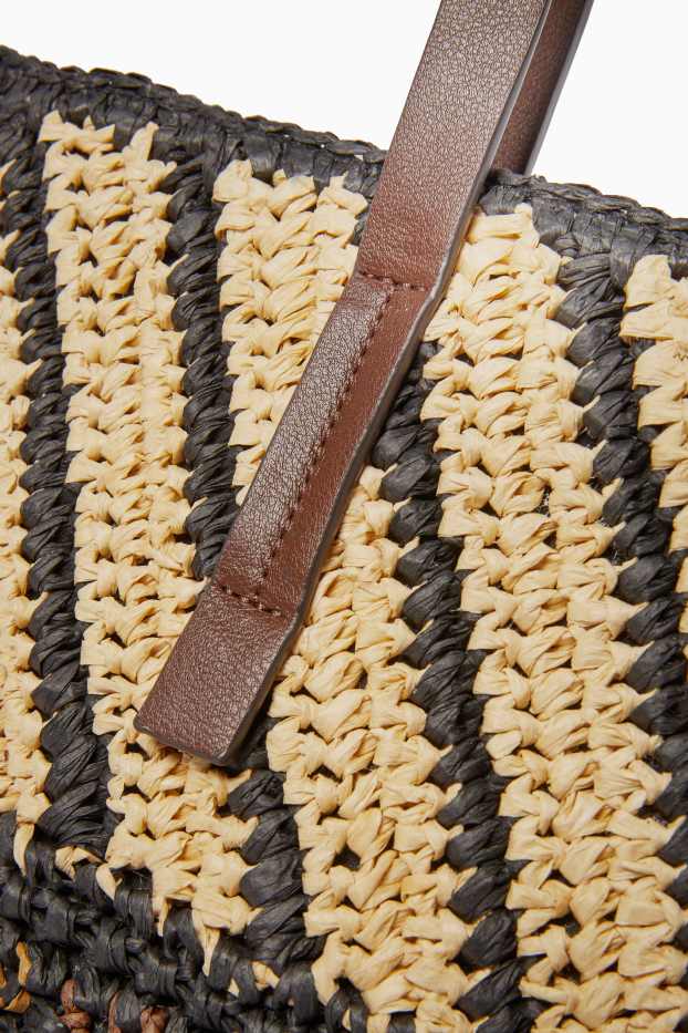 Donna - Shopper grande in paglia - righe - marrone scuro