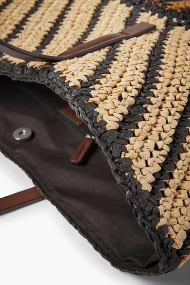 Donna - Shopper grande in paglia - righe - marrone scuro