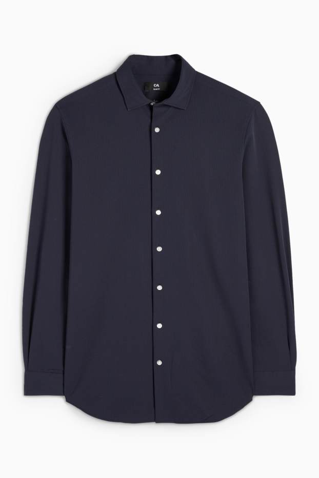 Hommes - Chemise de bureau - slim fit - col cutaway - texturée - bleu foncé