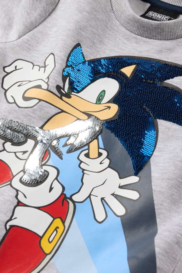 Niños: niños - Sonic - sudadera - brillos - gris claro jaspeado