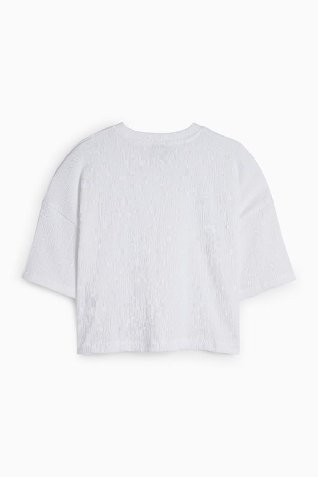 Dames - T-shirt - relaxed fit - met structuur - wit