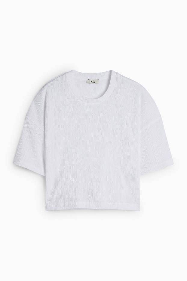 Dames - T-shirt - relaxed fit - met structuur - wit