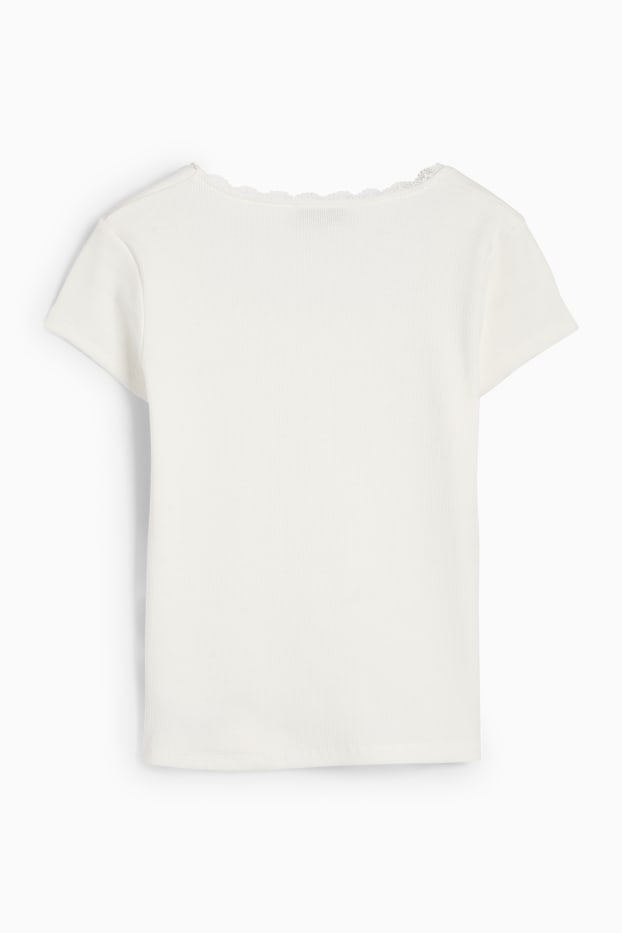 Children Girls - Short sleeve T-shirt - ribbed - cremewhite