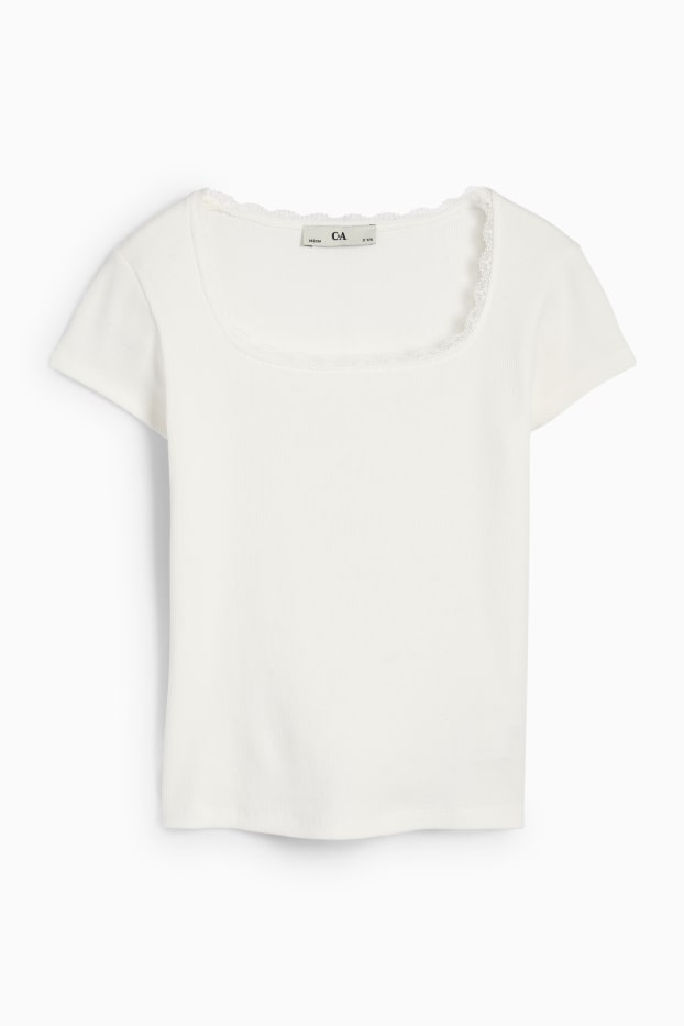 Children Girls - Short sleeve T-shirt - ribbed - cremewhite
