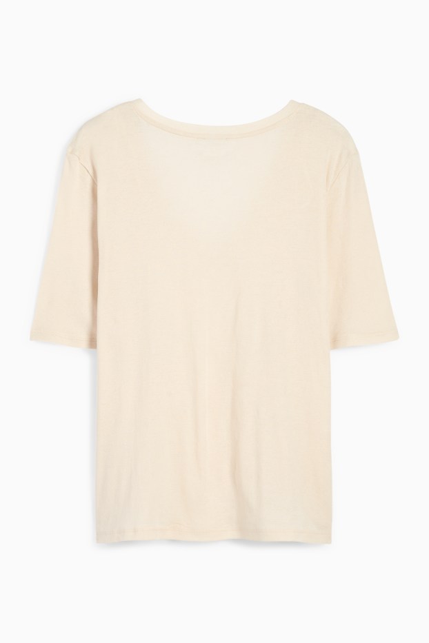 Femmes - T-shirt à encolure en V - regular fit - beige clair