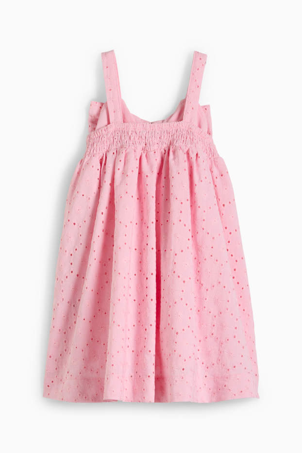 Enfants filles - Nœud - robe - broderie anglaise - rose