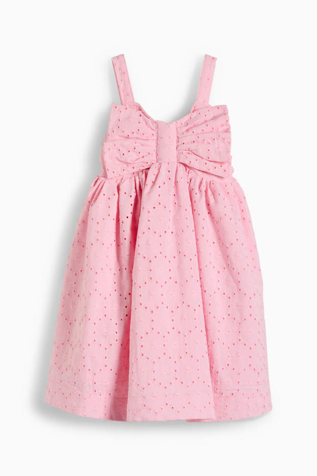 Enfants filles - Nœud - robe - broderie anglaise - rose