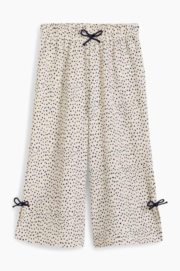 Kinderen: meisjes - Jersey broek - met stippen - met structuur - crème wit