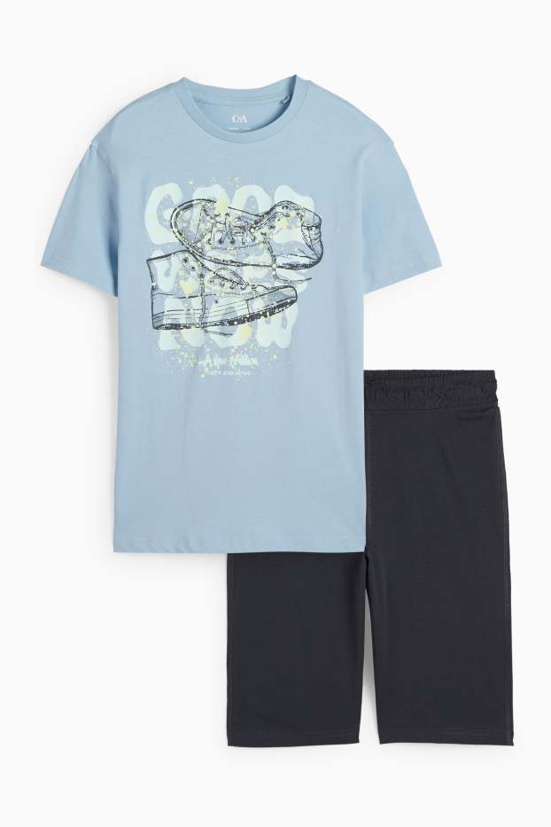 Children Boys - Trainers - set - short sleeve T-shirt and shorts - 2 piece - light blue