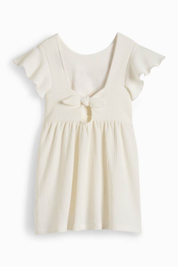 Enfants filles - Fleurs et libellule - robe - texturée - blanc crème