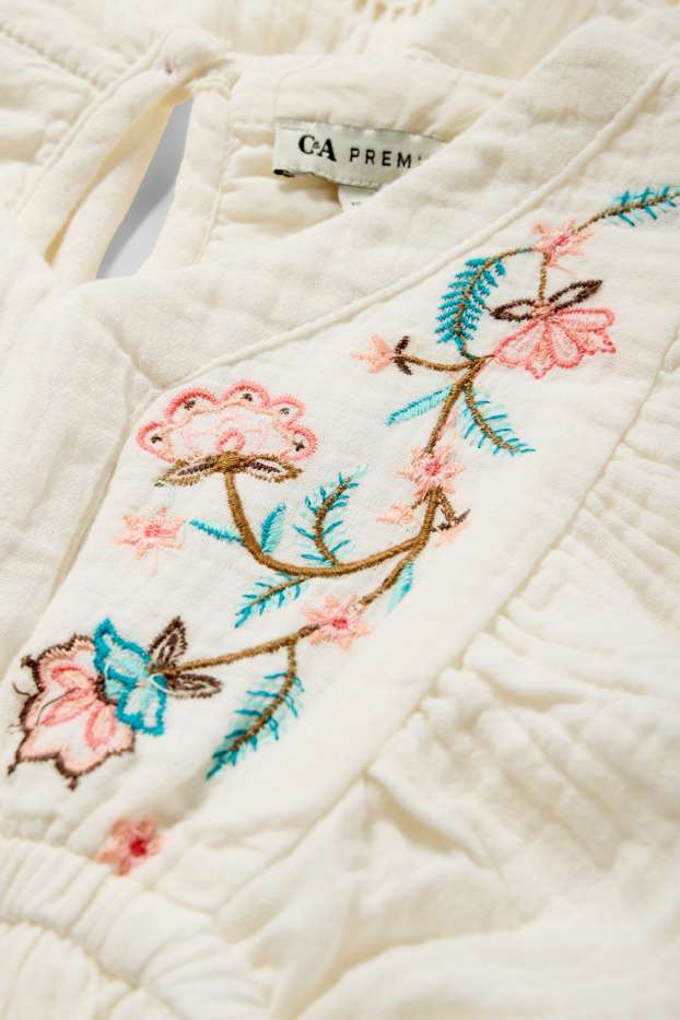 Děti - dívky - Květinové motivy - mušelínové šaty - krémově bílá